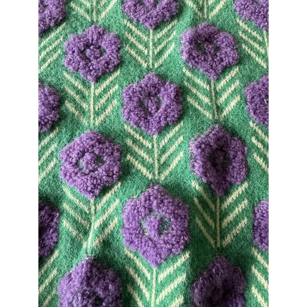 Green Purple Floral Knit Pullover Cottagecore Women's Sweater S/M - Picture 9 of 10